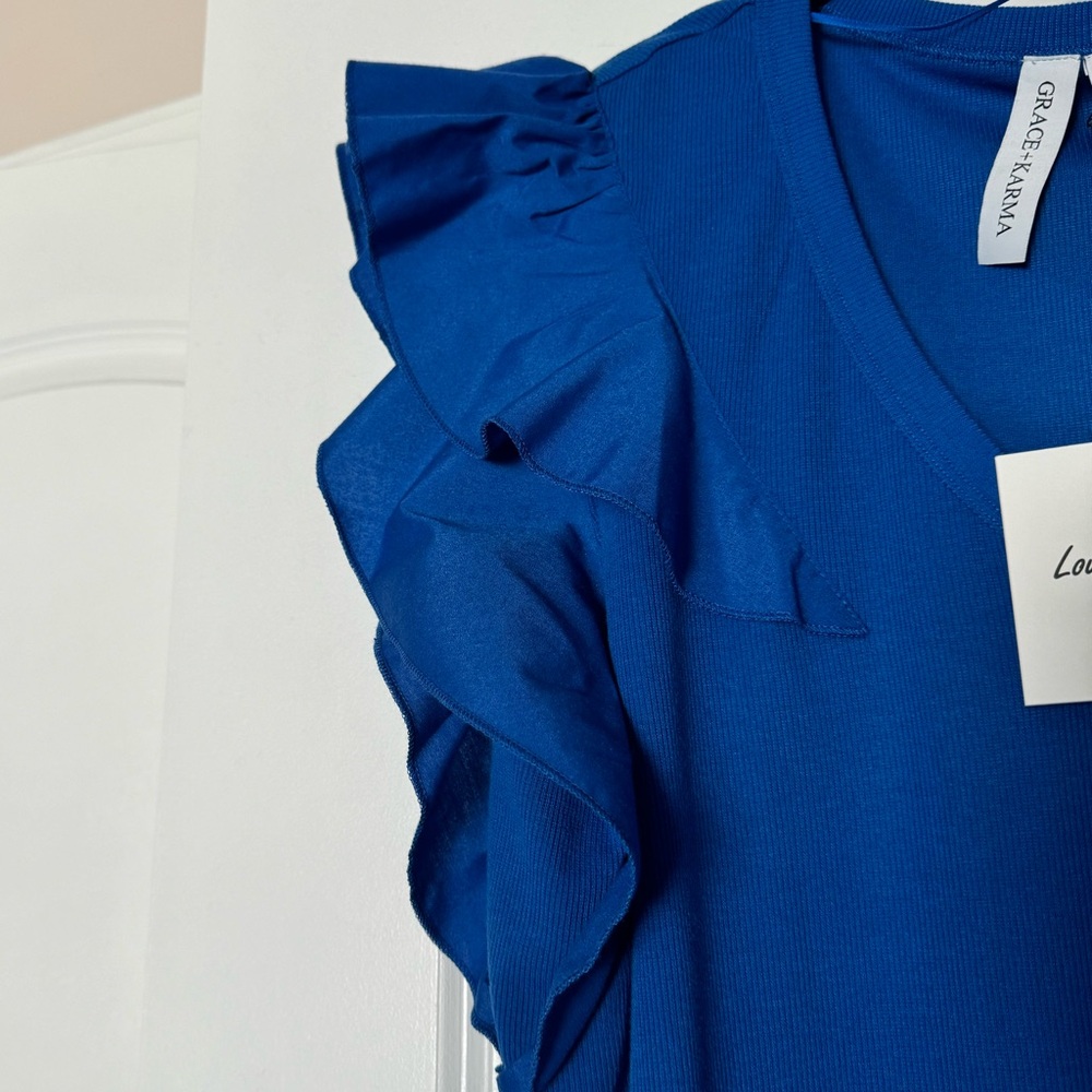 Blue Sleeveless Ruffle Top - Picture 6 of 7